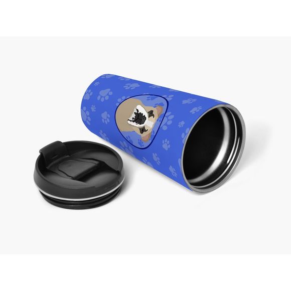 English Bulldog Lilac Tricolor  Stainless Steel 16 oz  Tumbler, Blue - Picture 4 of 4